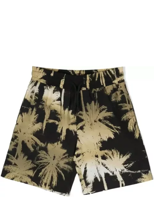 MSGM Black Shorts With Palm Tree Print