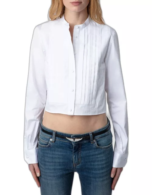 Theby Pleated Cropped Button-Front Shirt