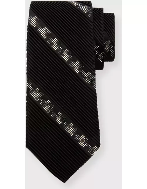 Men's Silk Pleated Crystal-Stripe Tie