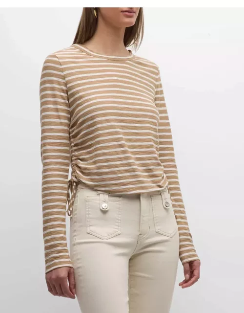 Travis Striped Long-Sleeve Side-Ruched Top