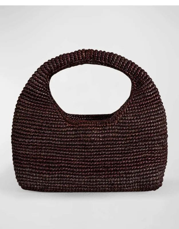 Half Moon Raffia Top-Handle Bag