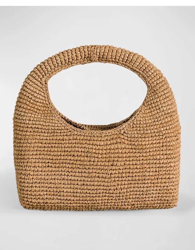 Half Moon Raffia Top-Handle Bag