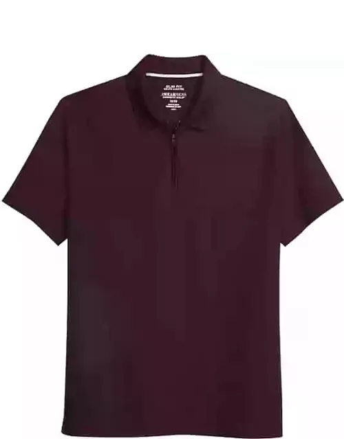 Awearness Kenneth Cole Men's Slim Fit Zip Placket Polo Shirt Burg