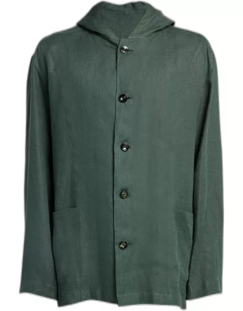 Men's Linen Hooded Shirt Jacket