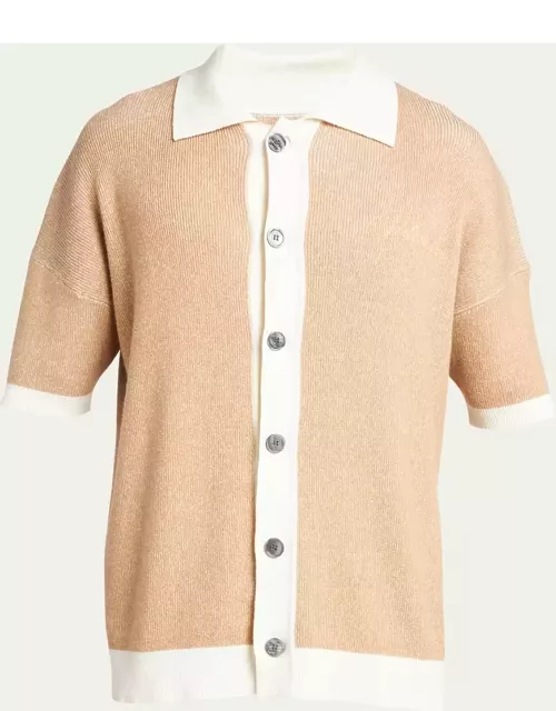Men's Knit Button-Down Shirt with Contrast Tri