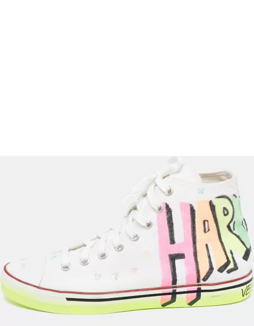 Vetements White Canvas Printed Hard Core Happiness High Top Sneaker