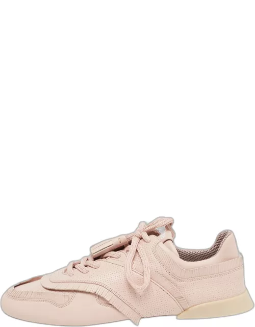Tod's Pink Perforated Leather Fringed Low Top Sneaker