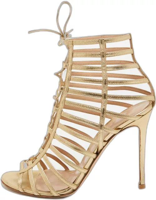Gianvito Rossi Gold Leather Strappy Lace Up Sandal