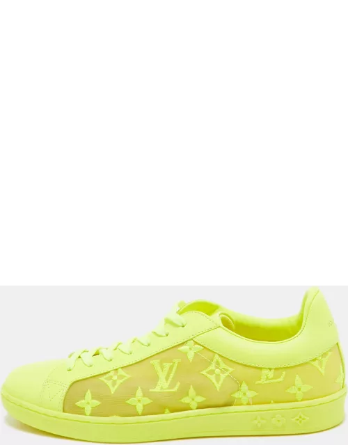 Louis Vuitton Neon Yellow Leather and Monogram Embroidered Mesh Luxembourg Sneaker