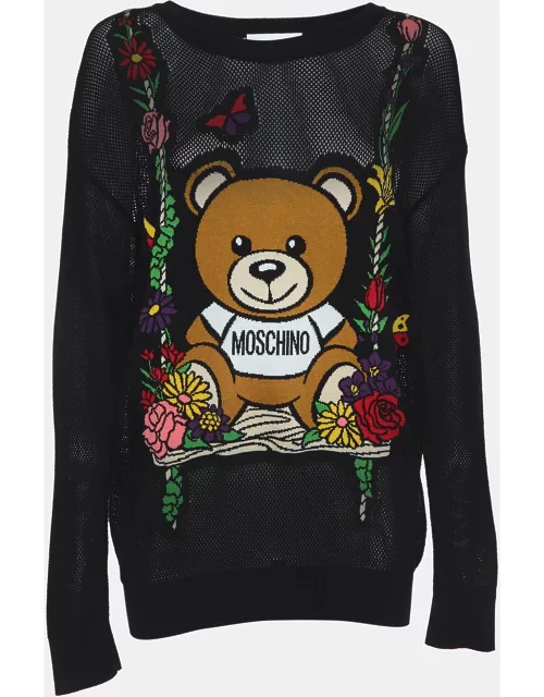 Moschino Couture Black Mesh Floral Teddy Bear Jumper