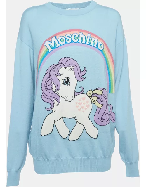 Moschino Couture X My Little Pony Blue Logo Intarsia Knit Sweater