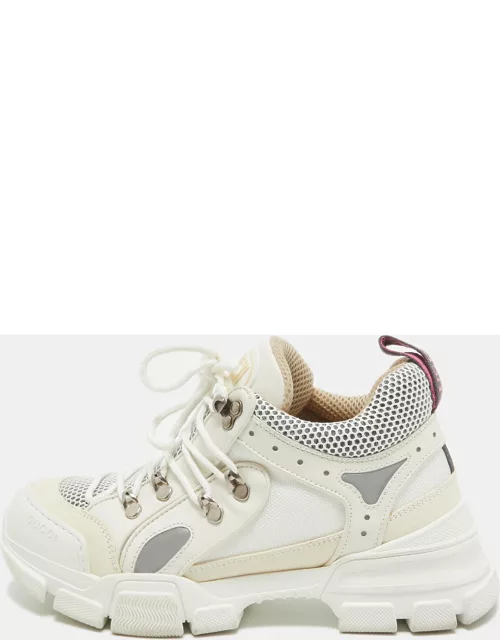 Gucci White/Cream Canvas Leather Flashtrek Sneaker