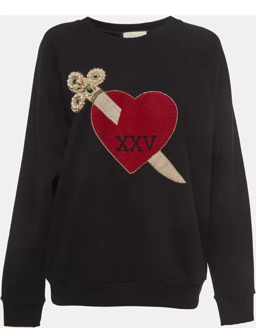 Gucci Black Cotton Dagger Heart Embroidered Sweatshirt