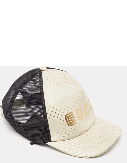 Gucci Off White Stars Logo Print Leather & Nylon Baseball Cap