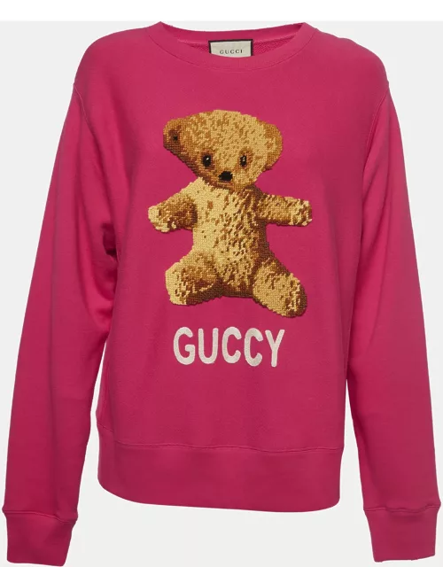 Gucci Pink Cotton Knit Embroidered Teddy Sweatshirt