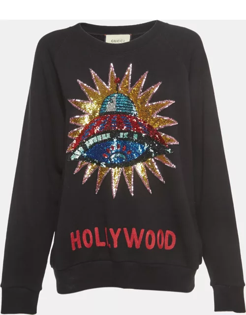 Gucci Black Cotton Knit UFO Embroidered Sweater