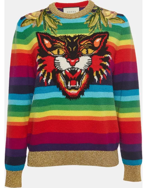 Gucci Multicolor Striped Wool Embroidered Sweater