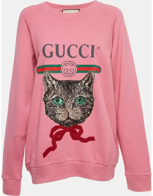 Gucci Pink Cotton Knit Mystic Cat Sweater