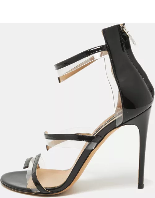Sergio Rossi Black Patent And PVC Ankle Strap Sandal