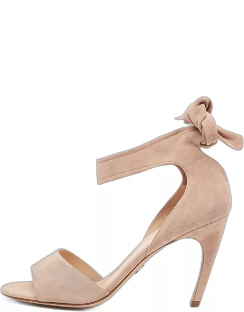 Dior Beige Suede La Belle Open Toe Ankle Wrap Sandal