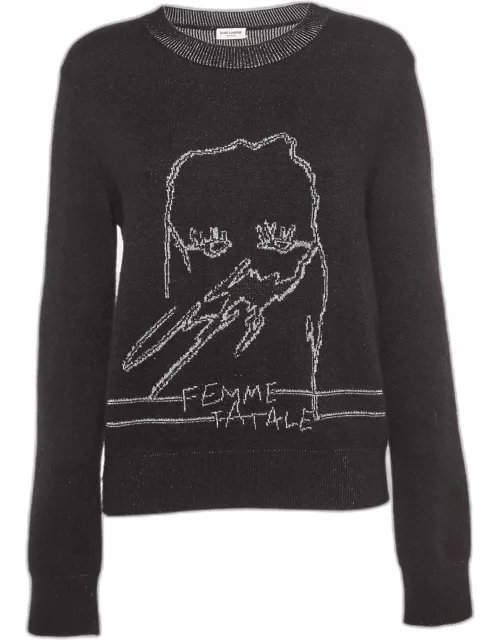 Saint Laurent Black/Metallic Femme Fatale Wool Blend Sweater