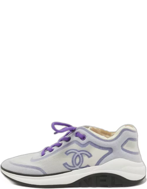 Chanel Purple/White Mesh Interlocking CC Logo Sneaker