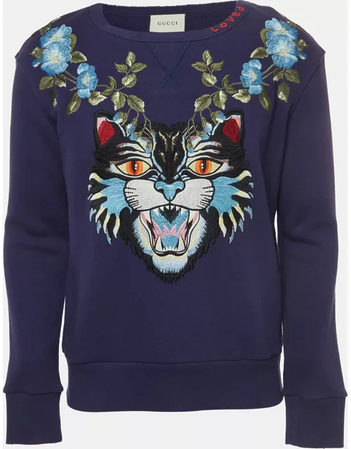 Gucci Blue Embroidered Cotton Crewneck Sweatshirt