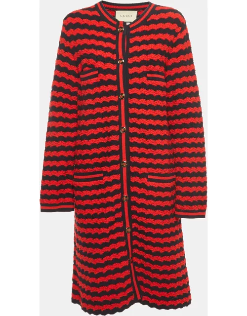 Gucci Red Striped Knit Long Cardigan