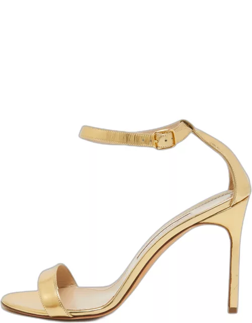 Manolo Blahnik Gold Leather Ankle Strap Sandal