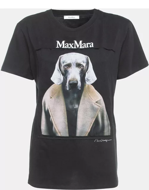 Max Mara Black Dog Print Cotton T-Shirt