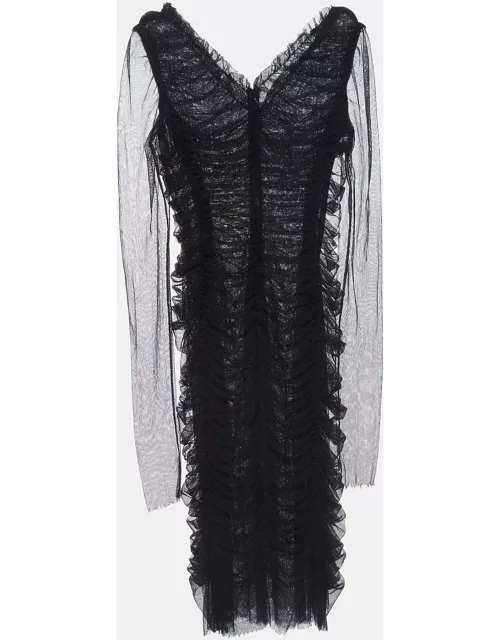 Dolce & Gabbana Black Tulle Ruched Midi Dress