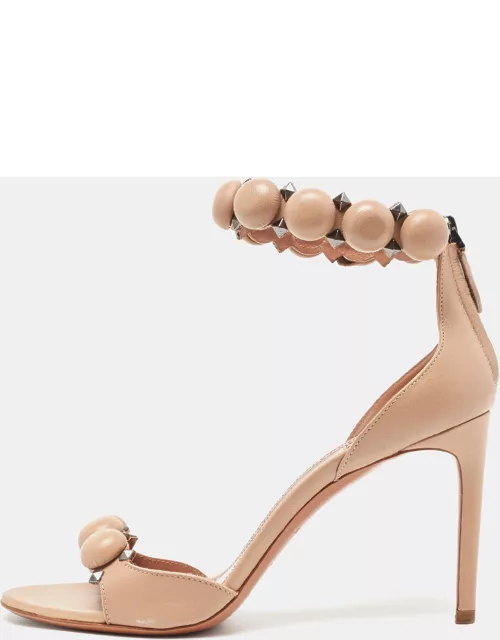 Alaia Beige Leather Bombe Ankle Strap Sandal