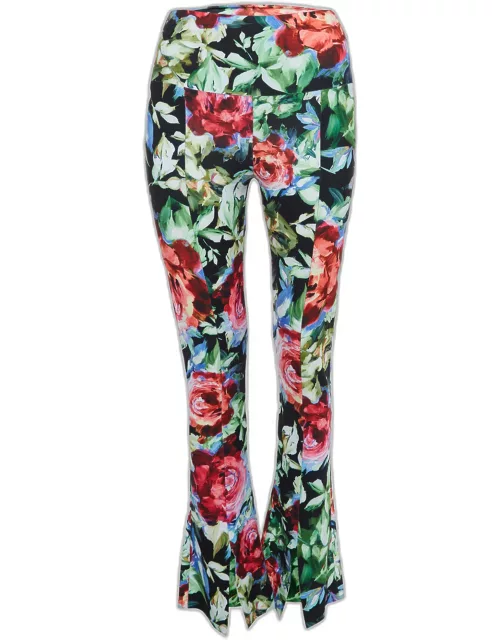 Norma Kamali Multicolor Floral Printed Jersey Bell Bottom Pants
