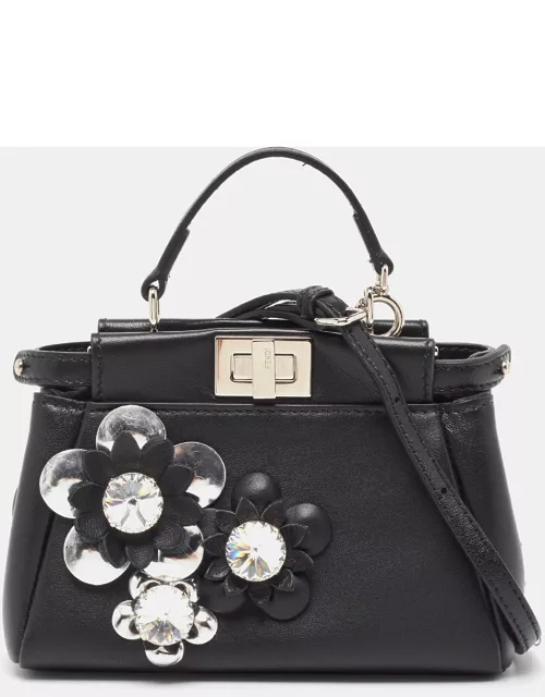 Fendi Black Leather Micro Crystal Embellished Peekaboo Crossbody Bag