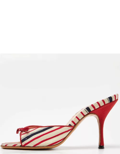 Prada Tri Color Stripe Fabric Bow Slide Sandal