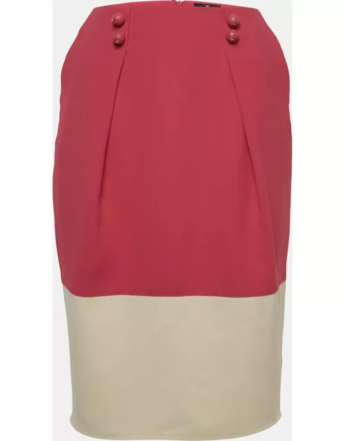 Elisabetta Franchi Pink/Cream Crepe Pleated Knee Length Skirt