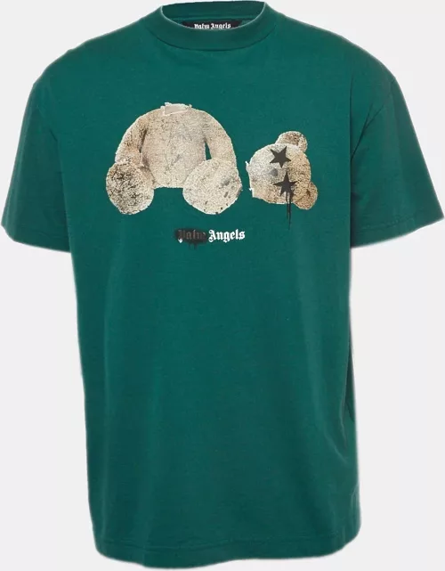 Palm Angels Green Spray Paint Bear Print Cotton T-Shirt