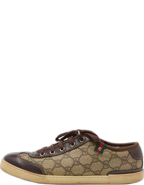 Gucci Beige/Brown GG Supreme Canvas and Leather Web Lace Up Sneaker