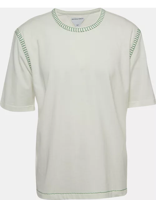 Bottega Veneta White Cotton Cotton Contrast Stitch Detail T-Shirt