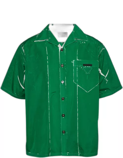 Prada Green Printed Cotton Bowling Shirt