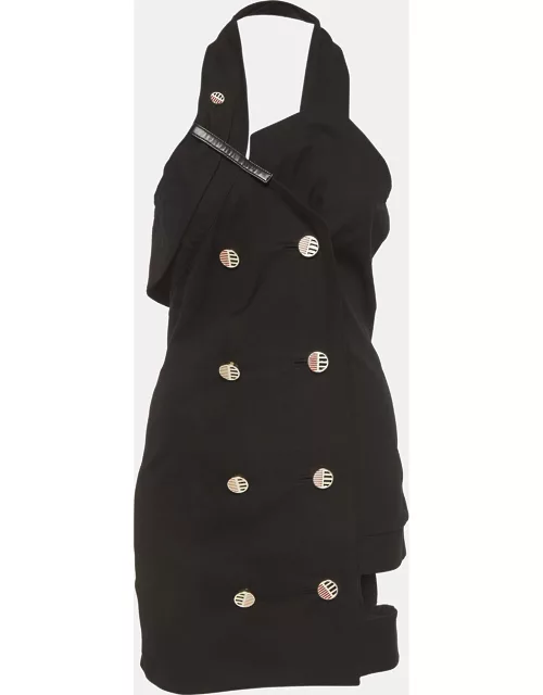 Anthony Vaccarello Black Cotton Halter Neck Button Detail Mini Dress