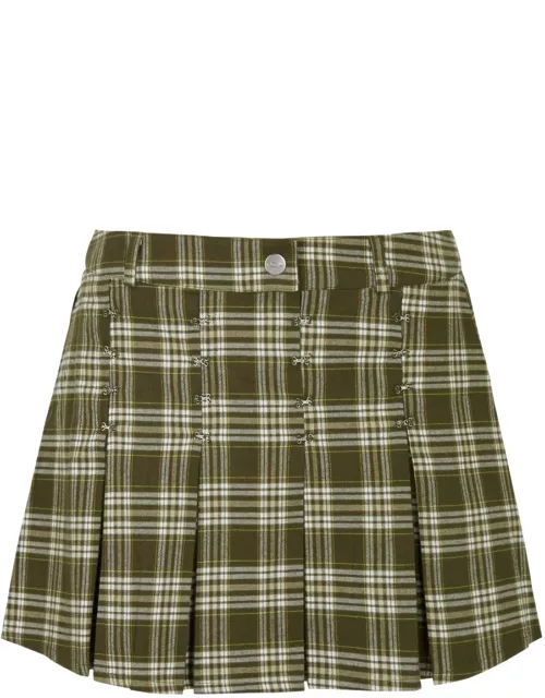 Cannari Concept Checked Pleated Cotton Mini Skirt - Beige - 36 (UK8 / S)