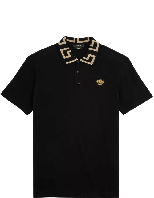 Versace Logo Piqué Cotton Polo Shirt - Black