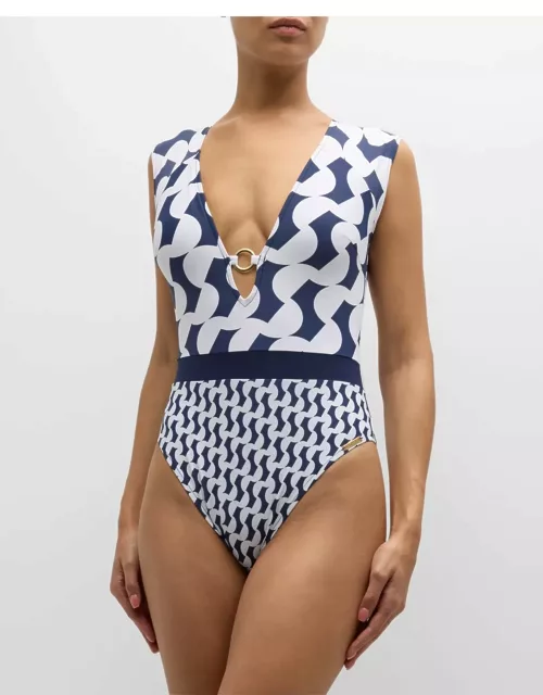 Geometric Printed Wireless One-Piece Swimsuit
