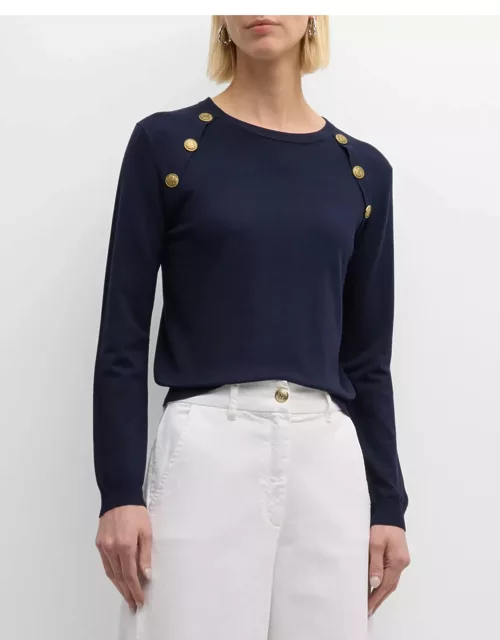 Serata Button-Embellished Crewneck Sweater