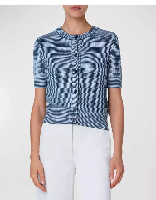 Wool Knit Short-Sleeve Button-Front Cropped Cardigan