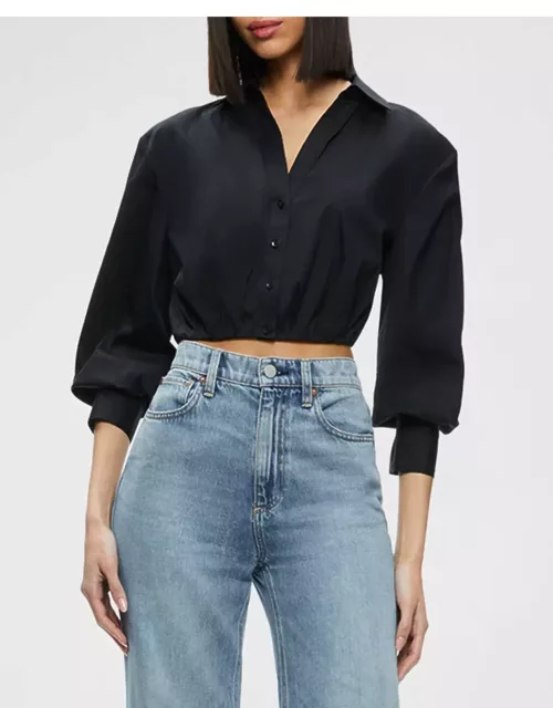 Trudy Cropped Pleated Blouson-Sleeve Top
