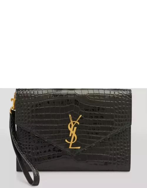 Envelope Flap YSL Clutch Bag in Croc-Embossed Leather