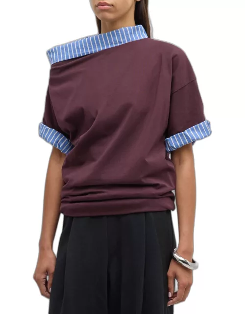 Henessa Striped-Trim Off-The-Shoulder Short-Sleeve T-Shirt