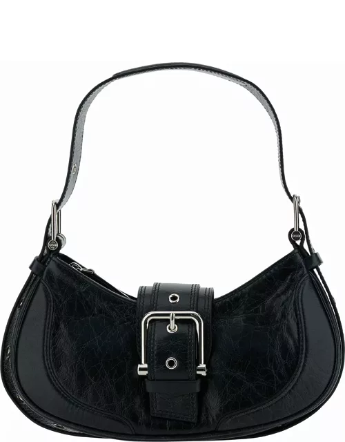 OSOI small Brocle Black Shoulder Bag In Hammered Leather Woman